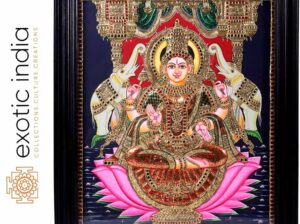 Goddess Lakshmi Seated on Throne Tanjore Painting