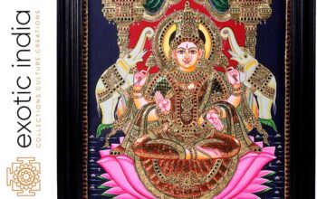 Goddess Lakshmi Seated on Throne Tanjore Painting